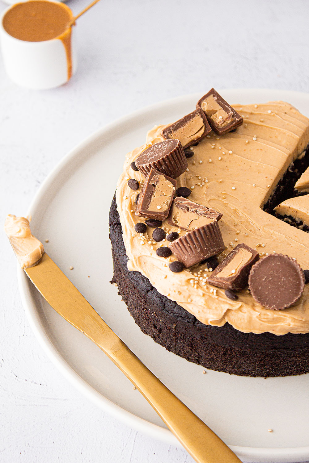 Veganer Schokoladenkuchen mit Erdnussbutter • Kuchen &amp; Törtchen